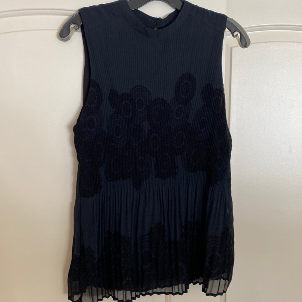 Desigual - blue tank,  navy w’Black circular pattern blouse, size XL